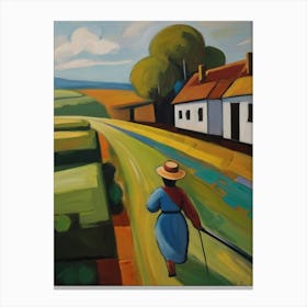 Woman Walking Down The Road Canvas Print