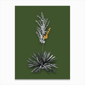 Vintage Adams Needle Black and White Gold Leaf Floral Art on Olive Green n.0655 Canvas Print