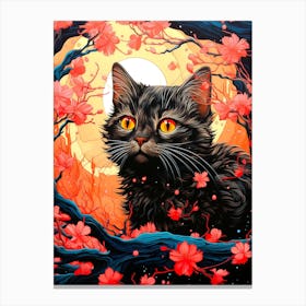 Cat In Cherry Blossoms 1 Canvas Print