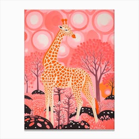 Giraffe In The Trees Cute Pink Patterns 1 Canvas Print