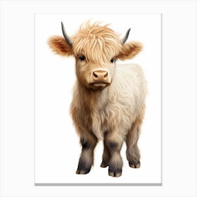 Cute Digital Illustration Of Baby Highland Cow Canvas Print