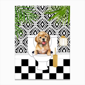 Dog on Toilet Funny Animal Bathroom 1 Canvas Print