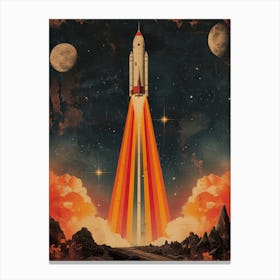 Space Odyssey: Retro Poster featuring Asteroids, Rockets, and Astronauts: Space Shuttle Launch Canvas Print 1 Canvas Print