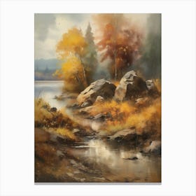 Autumn Lake,Forest Lake, Vintage Oil Painting, Farmhouse Wall Decorations, Antique Landscape, Vintage Landscape Oil Painting.1 1 Canvas Print