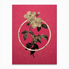 Gold Tea Scented Roses Bloom Glitter Ring Botanical Art on Viva Magenta n.0022 Canvas Print