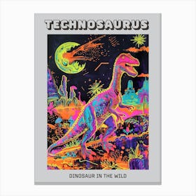 Neon Abstract Dinosaur In The Wild Poster Canvas Print