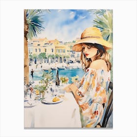 At A Cafe In Cannes France 2 Watercolour Canvas Print