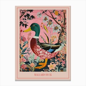 Floral Animal Painting Mallard Duck 3 Poster Canvas Print
