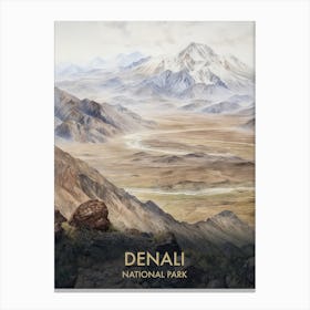 Denali National Park Watercolour Vintage Travel Poster 3 Canvas Print