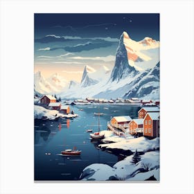 Winter Travel Night Illustration Lofoten Islands Norway 2 Canvas Print