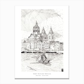 Saint Nicolas Basillica Amsterdam Netherlands Pen Ink Illustration Canvas Print
