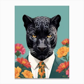 Floral Black Panther Portrait In A Suit (20) Canvas Print