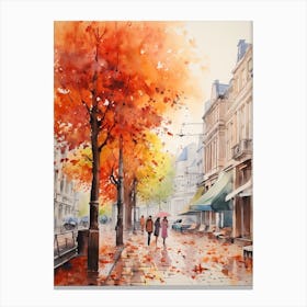Brussels Belgium In Autumn Fall, Watercolour 2 Canvas Print