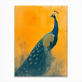 Orange & Blue Vintage Peacock In The Wild 1 Canvas Print