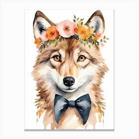 Baby Wolf Flower Crown Bowties Woodland Animal Nursery Decor (12) Canvas Print