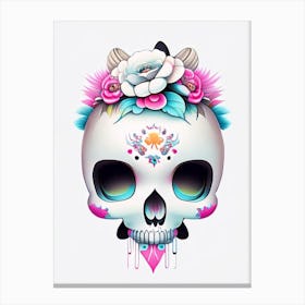 Skull With Tattoo Style Artwork Primary 3 Colours Kawaii Canvas Print