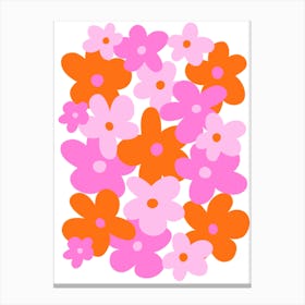 Pink And Orange Flowers Retro 70s Style Canvas Print