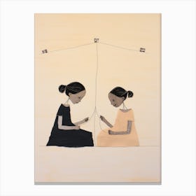 Two Women Knitting Canvas Print