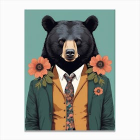 Floral Black Bear Portrait In A Suit (32) Canvas Print