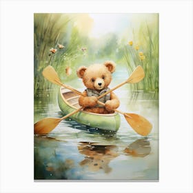 Canoeing Teddy Bear Painting Watercolour 1 Canvas Print