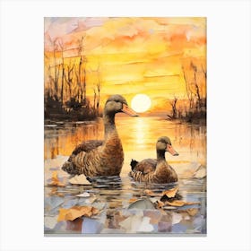 Sunset Ducks Mixed Media Collage 1 Canvas Print