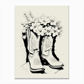 Cowgirl Boots with Flowers in Black Canvas Print