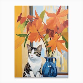 Orchid Flower Vase And A Cat, A Painting In The Style Of Matisse 1 Canvas Print