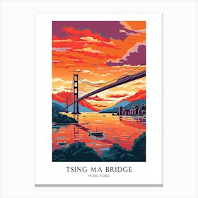 Tsing Ma Bridge, Hong Kong, Colourful Travel Poster Canvas Print