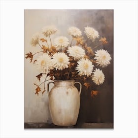 Chrysanthemum, Autumn Fall Flowers Sitting In A White Vase, Farmhouse Style 1 Canvas Print