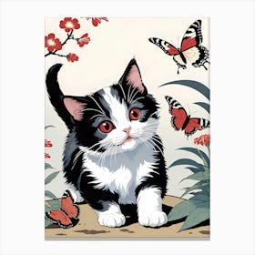 Cat With Butterflies Canvas Print