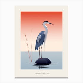 Minimalist Great Blue Heron 4 Bird Poster Canvas Print