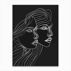 Minimalist Portrait Line Black And White Woman 2 Canvas Print