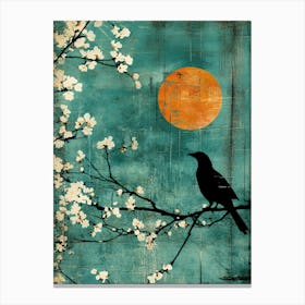 Crow In Blossom Canvas Print