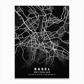 Basel Switzerland Black Map Canvas Print