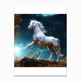 White Horse In The Night Sky Canvas Print