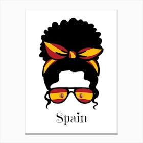 Cute Women Style Wearing Spain Flag Glasses Canvas Print
