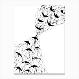 Abstract flock of fantasy birds / Hand Drawn / Black&White Canvas Print