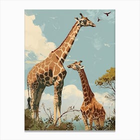 Two Giraffes With The Trees Modern Illustration Canvas Print