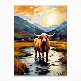 Brushstroke Impressionism Style Painting Of A Highland Cow In The Scottish Valley 2 Canvas Print