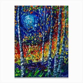 Midnight Sonata Aspen Trees In Palette Knife Canvas Print