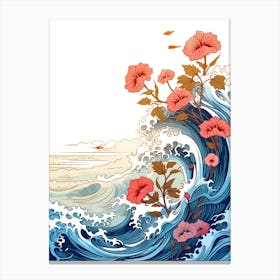 Great Wave With Morning Glory Flower Drawing In The Style Of Ukiyo E 2 Canvas Print