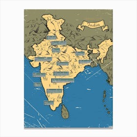 Vintage India Map Canvas Print