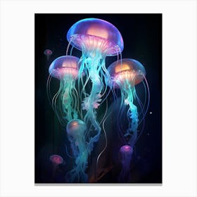 Turritopsis Dohrnii Importal Jellyfish Neon Illustration 5 Canvas Print