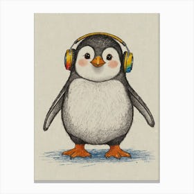 Penguin With Headphones 5 Canvas Print