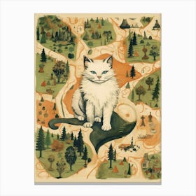 White Cat On A Medieval Forest Map Canvas Print
