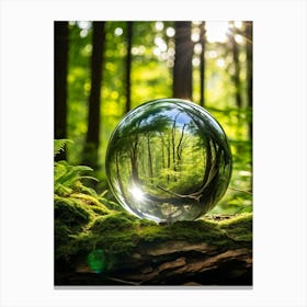 Crystal Clear Sphere Of Earth Suspended In A Lush Forest Setting Sunlight Filtering Through The Can Canvas Print