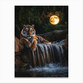 Tiger By The Waterfall. Generated AI. Art Print 3 Canvas Print