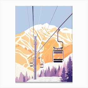 Jackson Hole Mountain Resort   Wyoming, Usa, Ski Resort Pastel Colours Illustration 3 Canvas Print
