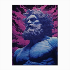  Poseidon In Blue Colour In The Style Of Virgil Finlay 3 Canvas Print