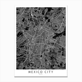 Mexico City Black And White Map Canvas Print